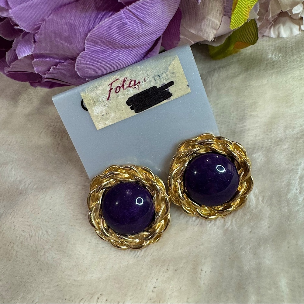 NWT Vintage Purple and Gold Clip On Earrings